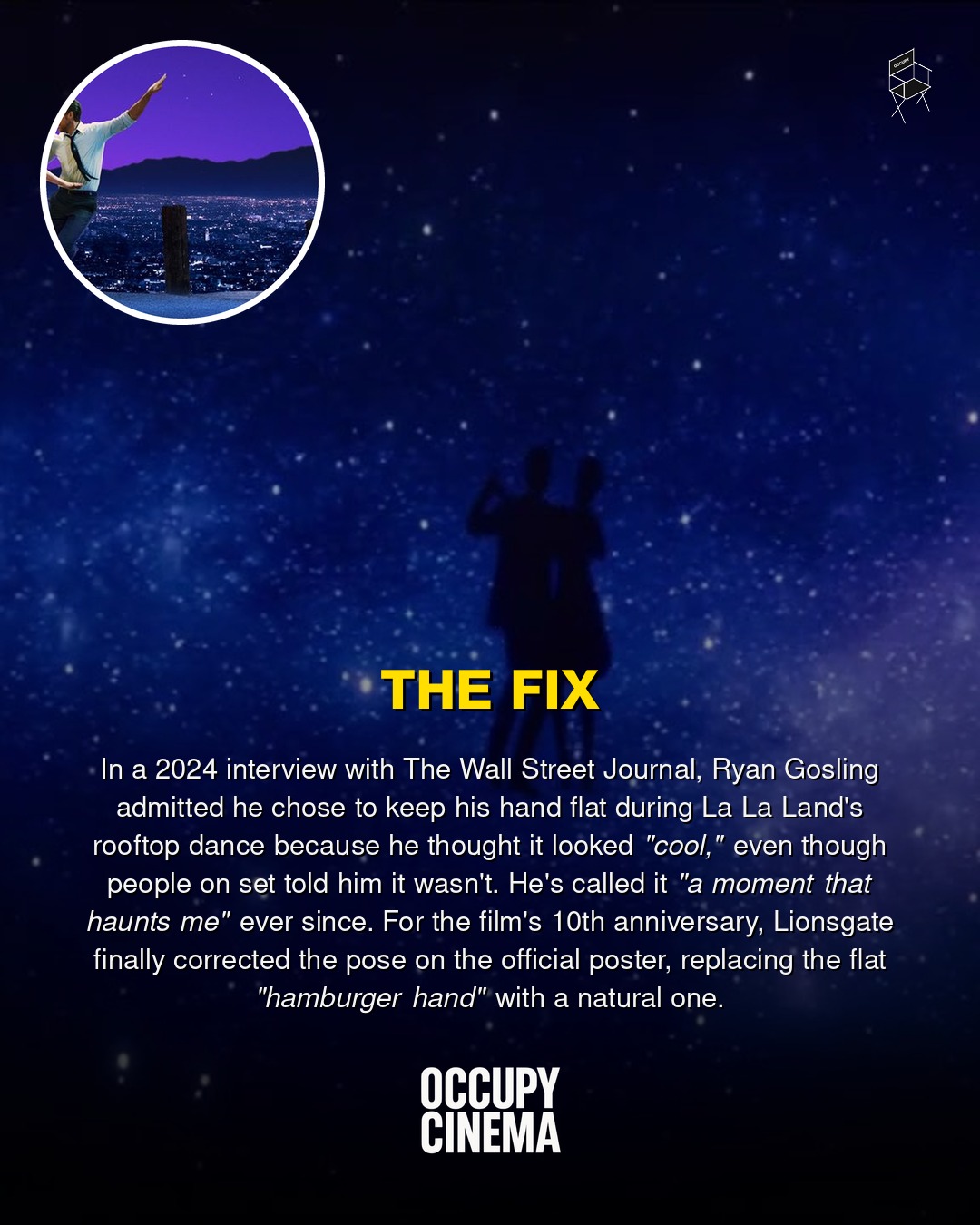 Lionsgate Fixes Ryan Gosling's 'Hamburger Hands' Pose for La La Land's 10th Anniversary Re-Release, image 2 of 3
